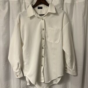 NWOT White Fox Boutique Ribbed Corduroy Button Up LS‎ Oversized Shirt Jacket S/M